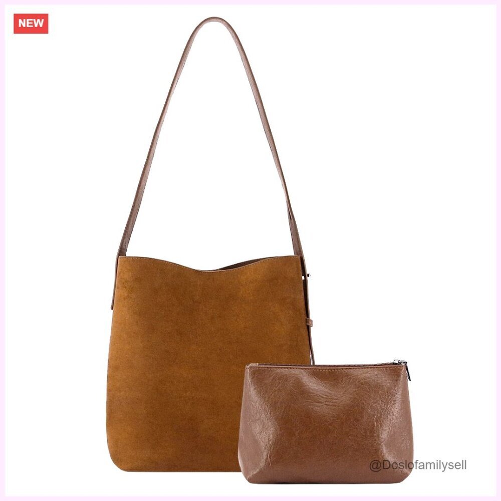 Vintage Suede Hobo Bag Large Tote Shoulder Purse Elegant Minimal Chic